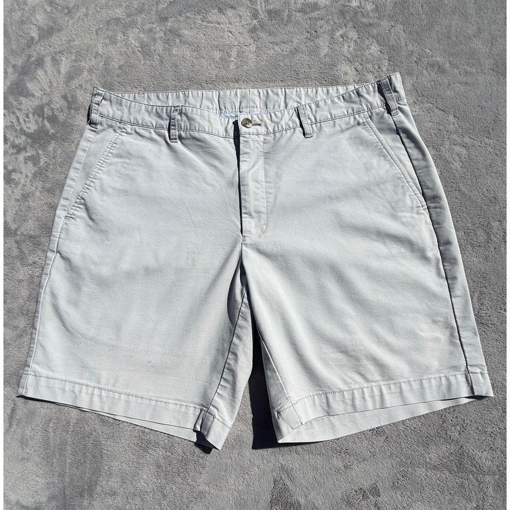 Peter Millar Mens 37 Gray Flat Front Cotton Blend Stretch Chino Shorts 8 Inseam‎